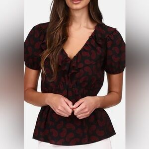 MICHAEL Michael Kors Ruffled Paisley V Neck Top S